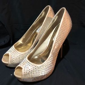 Nude peep toe rhinestone heels!